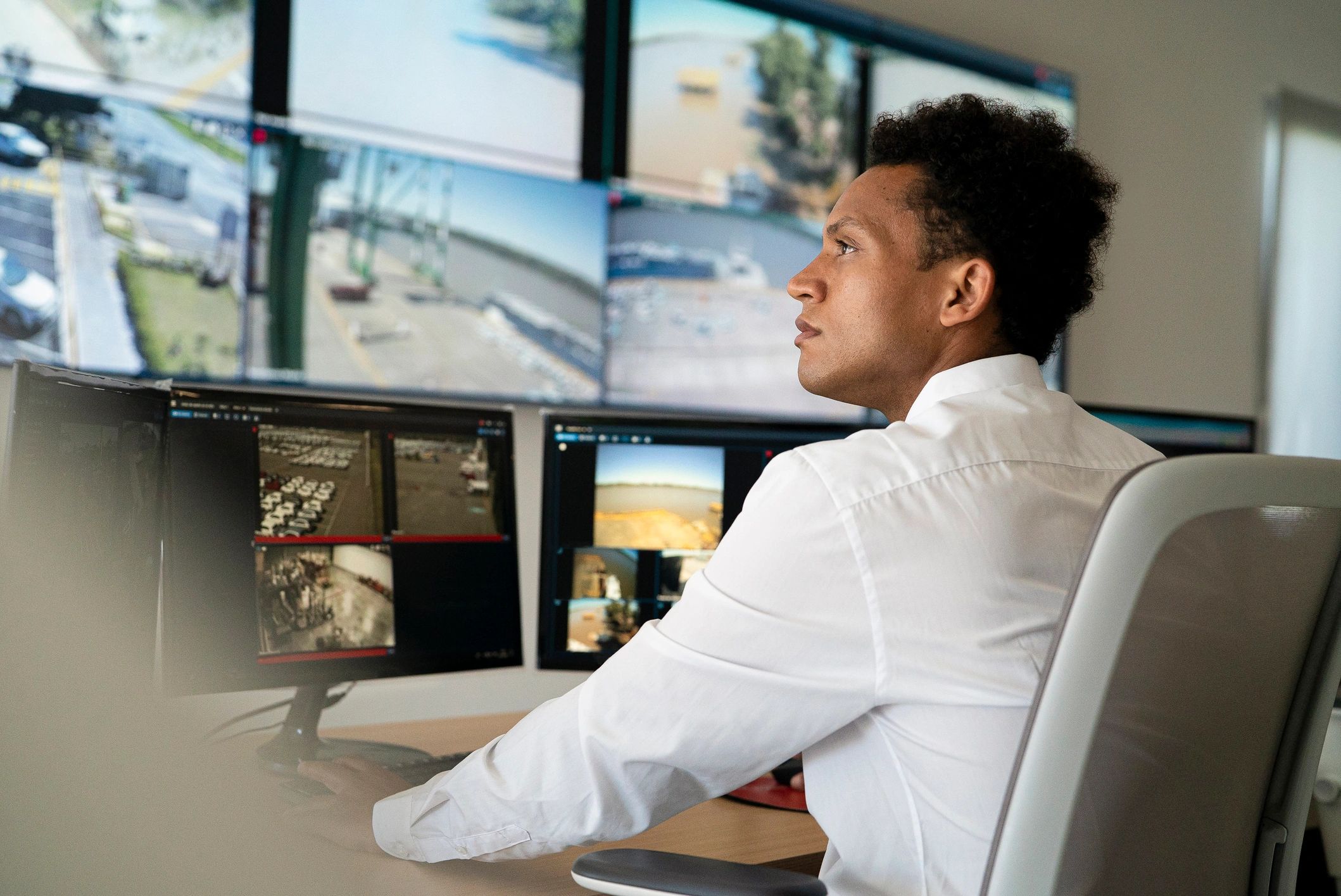 Security professional monitoring systems in a control room